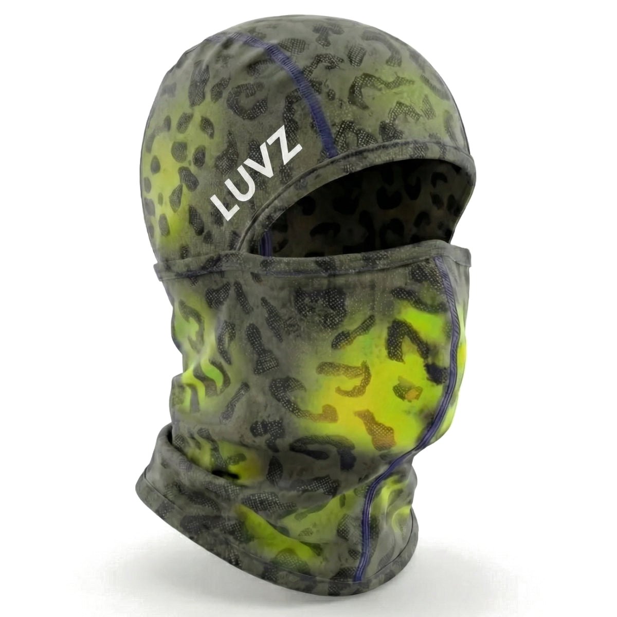 LUVZ CAMO heat-reactive balaclava in classic camo and light green, front view