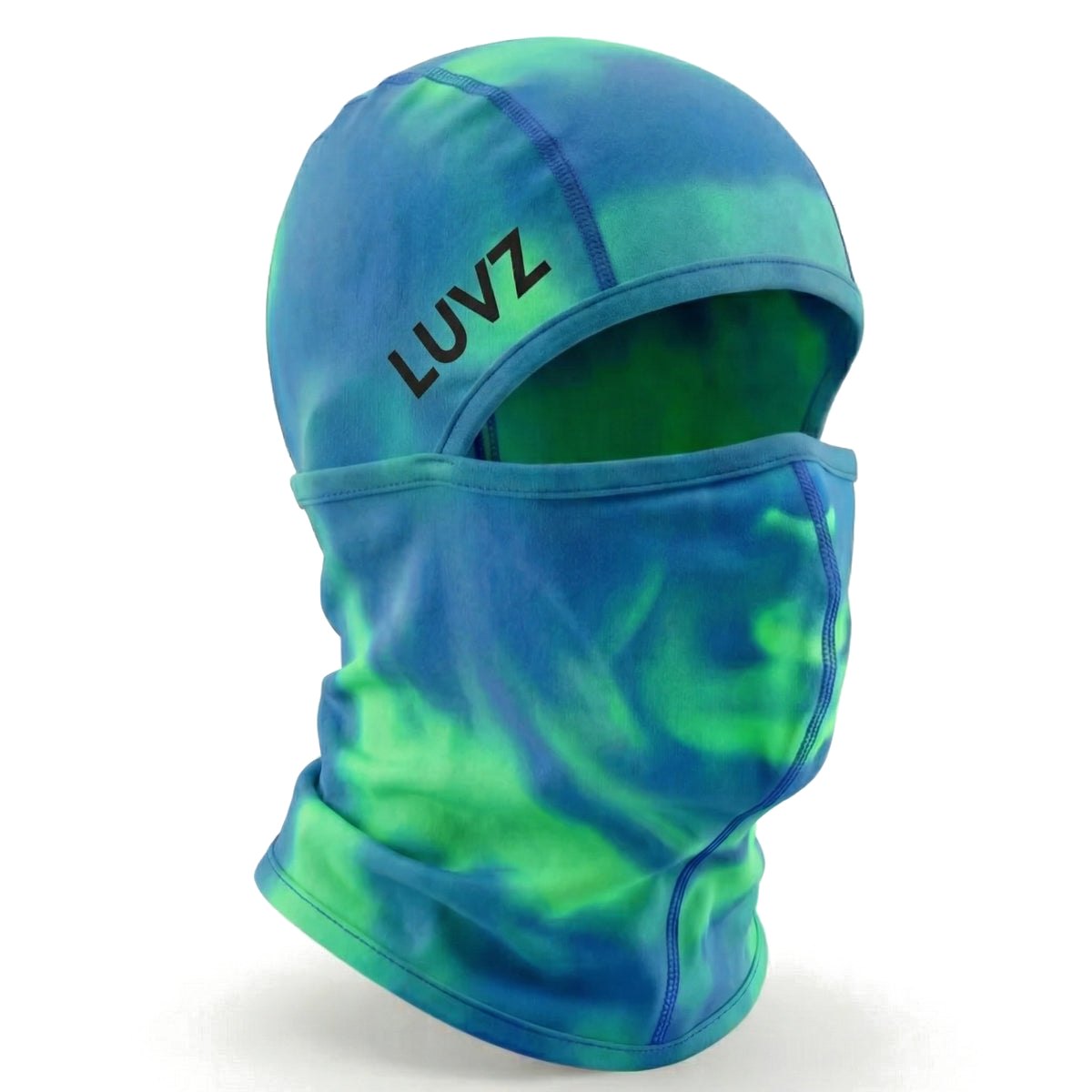 LUVZ FROST heat-reactive balaclava in blue-green, front view