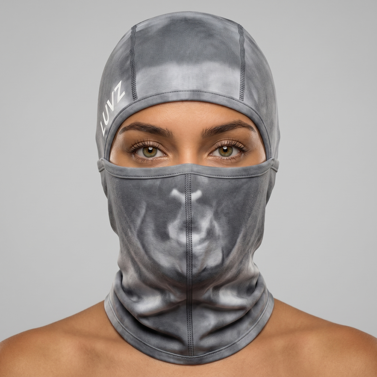 LUVZ VOID V2 heat-reactive balaclava worn, front