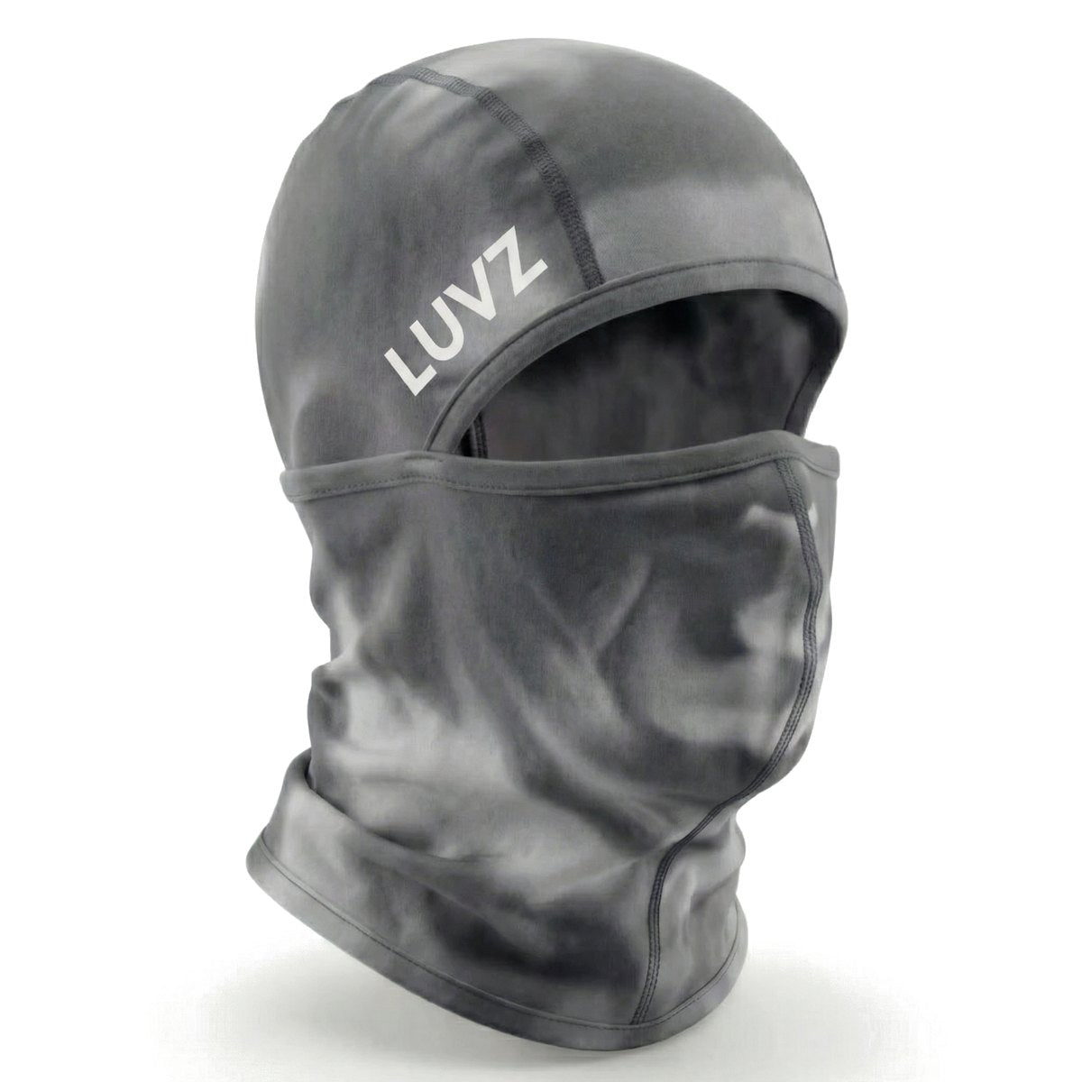 LUVZ VOID V2 heat-reactive balaclava in black and white, front view